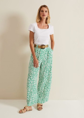 Phase Eight Nylah Printed Wide Legs Trousers Green Canada | XPIGFT-810